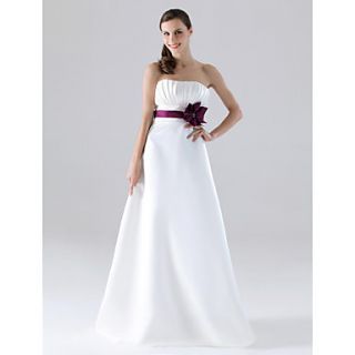 A line Strapless Floor length Satin Bridesmaid Dress