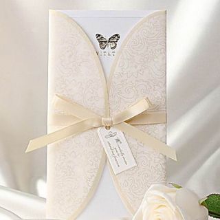 Elegant Ivory Butterfly Print Tri fold Wedding Invitation (Set of 50)