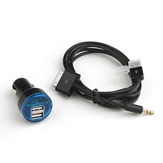 Dual USB Port Car Charger 3.5mm Aux/Audio/Data/Charge Cable for iPad / iPhone / iPod series