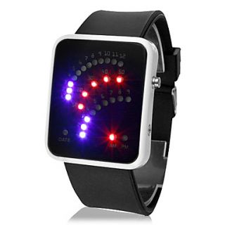 Unisex 29 LED Blue Red Light Digital Black Silicone Band Wrist Watch