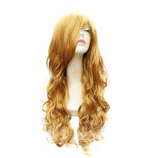 Capless Medium Long Body Wave Synthetic Golden Brown Party Hair Wig
