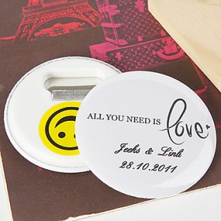 Personalized Bottle Opener/Fridge Magnet   All you need is love (set of 12)