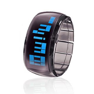 Unisex Blue LED Digital Plastic Band Bracelet Watch (Black)