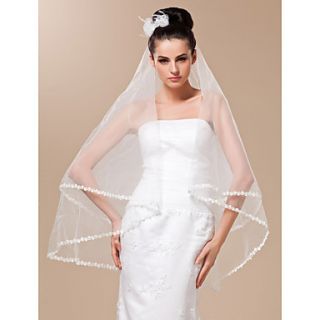 Two tier Fingertip Wedding Veil With Lace Applique Edge