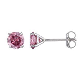 1 CT. T.W. Color Enhanced Pink Diamond Stud Earrings, White, Womens