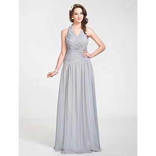 A line Halter Floor length Chiffon Bridesmaid Dress With Side draping