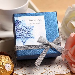 Personalized Blue Favor Box With Silver Bow (Set of 24)