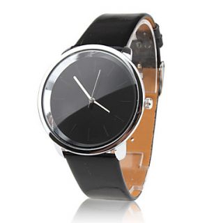 Womens Fashionable Simple Dial Black PU Band Quartz Analog Wrist Watch