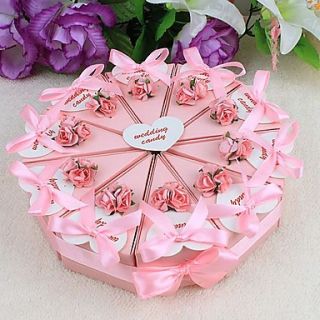 Cake Favor Box With Pink Flowers and Ribbon (Set of 10)