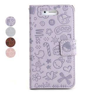 Cartoon Pattern PU Leather Case for iPhone 4 (Assorted Colors)