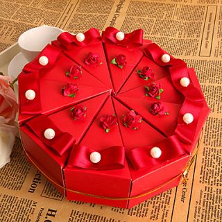 Red Flower Cake Favor Box With Pearl (Set of 10)
