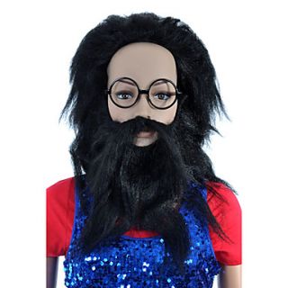 Capless Long High Quality Synthetic Black Shaggy With A Beard Festival Hair Wig