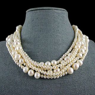6 Strand White Freshwater Pearl Necklace – 18 19 Inch