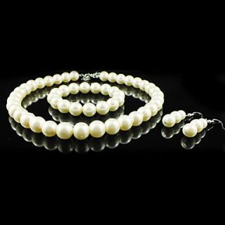 Gorgeous Imitation Pearl Wedding Bridal Jewelry Set Including Necklace Bracelet And Earrings