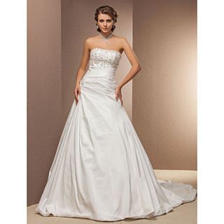 Free Custom measurements Ball Gown Strapless Cathedral Train Taffeta Wedding Dress