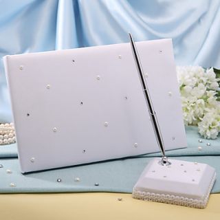 White Starlight Wedding Guest Book and Pen Set