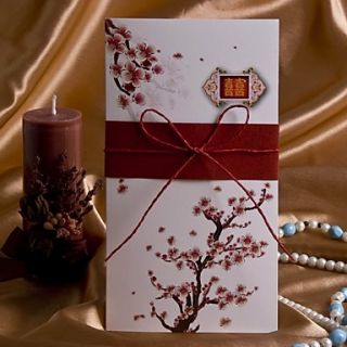 Elegant Cherry Blossom Wedding Invitation With String Bow (Set of 50)