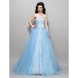 Ball Gown Strapless Floor length Tulle And Sequined Evening/Prom Dress
