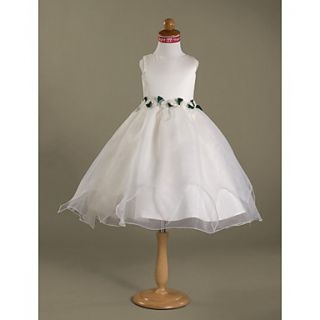 Ball Gown Bateau Knee length Satin Organza Flower Girl Dress