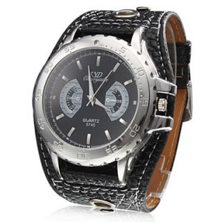 Mens Big Round Dial PU Band Quartz Analog Wrist Watch (Assorted Colors)