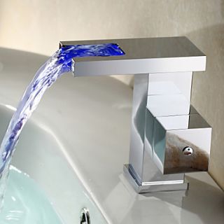 Contemporary Color Changing LED Bathroom Sink Faucet (Waterfall)