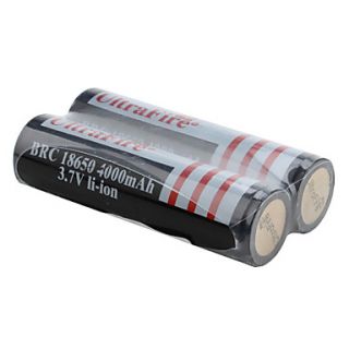 UltraFire BRC 18650 3.7V 4000mAh Protected Rechargeable Li ion Batteries (2 Pack, Black)