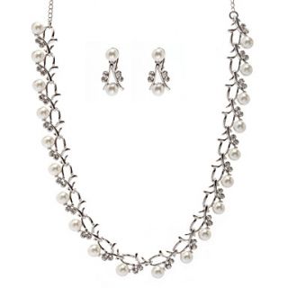 Sweet Memory Two Piece Ladies Pearl Necklace and Earrings Jewelry Set (50 cm)