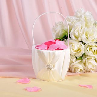 Flower Basket In Ivory Satin With Rhinestones And Sash
