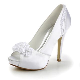 Satin Stiletto Heel Peep Toe Pumps Wedding Shoes With Satin Flower