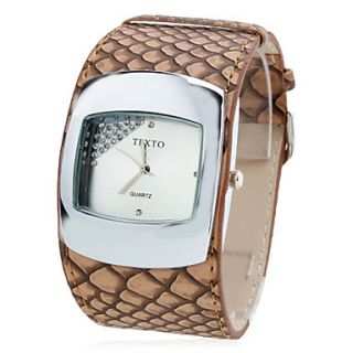 Womens Snake Skin Style PU Leather Band Analog Quartz Wrist Watch (Brown)