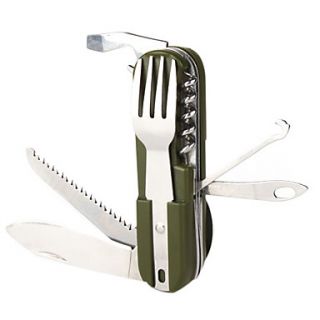 9 in 1 Portable Tool (Fork/Spoon/Wine Opener/Cork screw/Knife/Saw,Army Green)