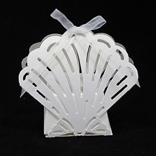 Laer Cut Shell Shaped Favor Box With Ribbon (Set of 12)