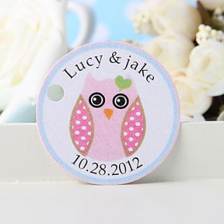 Personalized Favor Tag   Pink Owl (Set of 36)