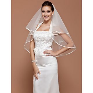 One tier Tulle Elbow Wedding Veil With Ribbon Edge (More Colors Available)