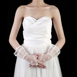 Tulle Wrist Length Fingerless Bridal Gloves With Appliques / Rhinestone (More Colors)