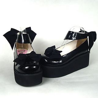 Black Patent Leather 6.5cm High Heel Sweet Lolita Shoes with Bow