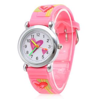 Childrens Heart Pattern Pink Silicone Band Quartz Analog Wrist Watch