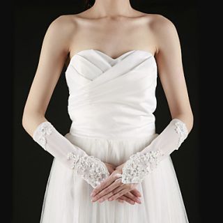 Satin Fingerless Elbow Length Bridal Gloves With Appliques / Rhinestones (More Colors)