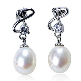 Gorgeous Sterling Silver Fresh Pearl Earrings with Crystal