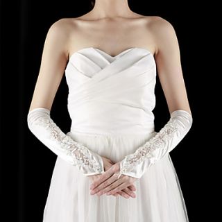 Satin / Lace Fingerless Elbow Length With Rhinestone / Appliques Wedding Bridal Gloves (More Colors)