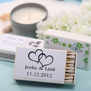 Personalized Matchboxes   Black Double Hearts (Set of 12)