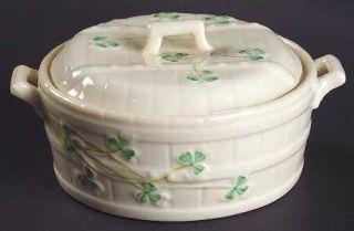 Belleek Pottery (Ireland) Shamrock Butter Tub & Lid, Fine China Dinnerware   Bas