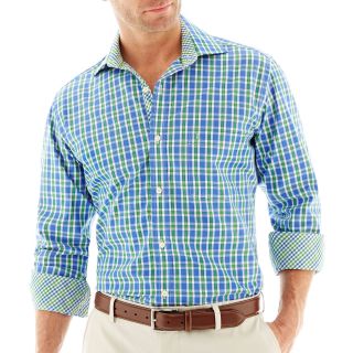 TAILORBYRD Long Sleeve Button Down Shirt, Green/Blue, Mens