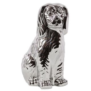 Silvertone Ceramic Sitting Dog (8.66 inches high x 5.91 inches wide x 4.33 inches deep For decorative purposes onlyDoes not hold water CeramicSize 8.66 inches high x 5.91 inches wide x 4.33 inches deep For decorative purposes onlyDoes not hold water)