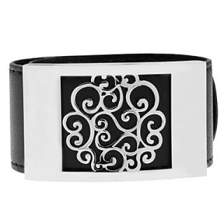 316L Stainless Steel Retro Flower Leather Bangle Cuff Bracelet For Women with Gift Box