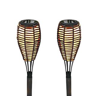 Set of 2 Solar LED Rattan Candle Light Garden Lawn Lamp Stake