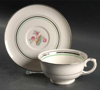 Pope Gosser 1219 Footed Cup & Saucer Set, Fine China Dinnerware   Floral Center,