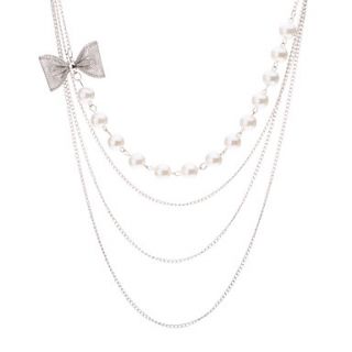 3 Layers Pearl Bowknot Long Necklace