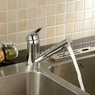 Single Handle Solid Brass Chrome Finish Pull Out Kitchen Faucet