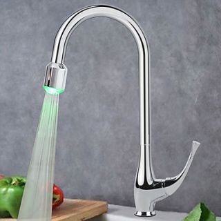 Contemporary Solid Brass Chrome Finish Color Changing LED Kitchen Faucet